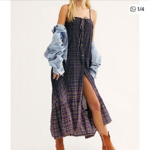 We The Free Plaid City Rhubarb Coachella Maxi Dress Like New Size XS